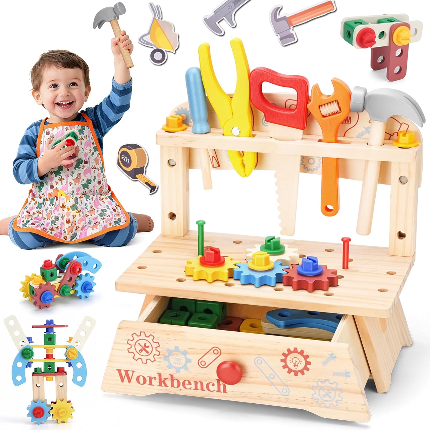 Gardening Tools For Toddlers - مقعد أدوات خشبية للأطفال، لعبة بناء