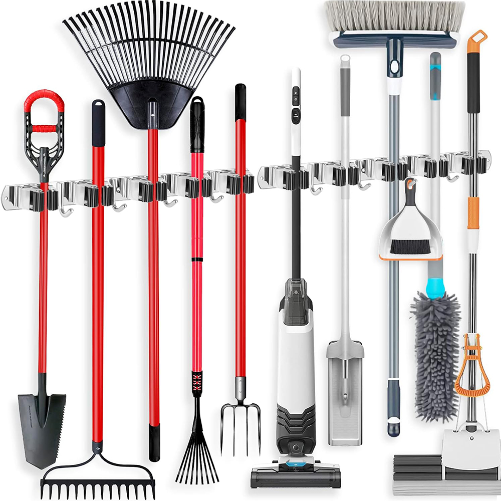 حامل مكنسة وممسحة من الفولاذ ا - مراجعة Gardening Tools Organiser وسعره