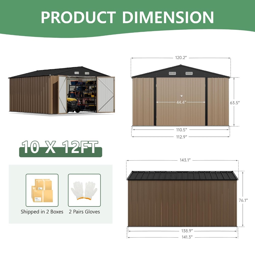 مخزن معدني كبير 10×12 قدم، ببا - مراجعة Gardening Tools Organiser وسعره