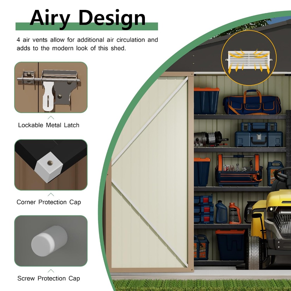 مخزن معدني كبير 10×12 قدم، ببا - مراجعة Gardening Tools Organiser وسعره